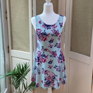 Floral Mini Dress, Knit Sleeveless Mini Dress, Floral Pattern, Light Blue Pink